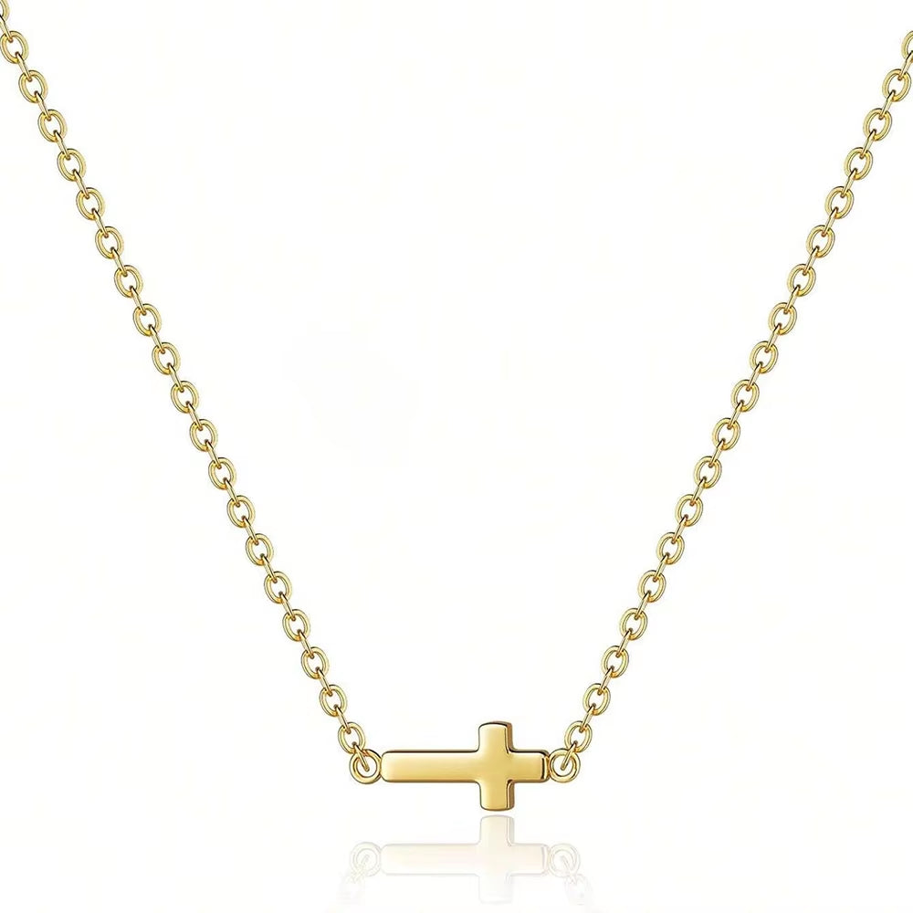 Dainty sideways cross necklace in gold or silver – view 6