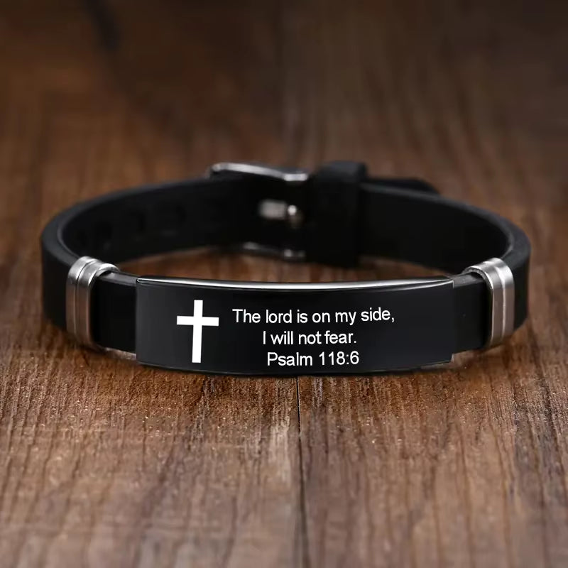 Black stainless steel cross Bible verse bracelet – view 10
