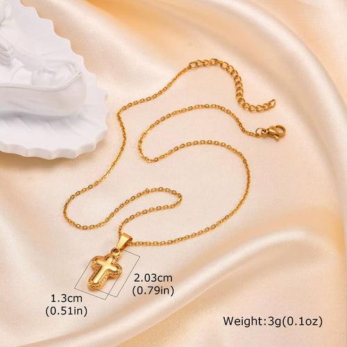 Gold-plated rounded mini cross pendant necklace | Christian jewelry by Lunavrie