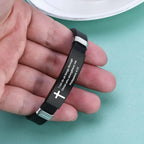 Black stainless steel cross Bible verse bracelet – view 5