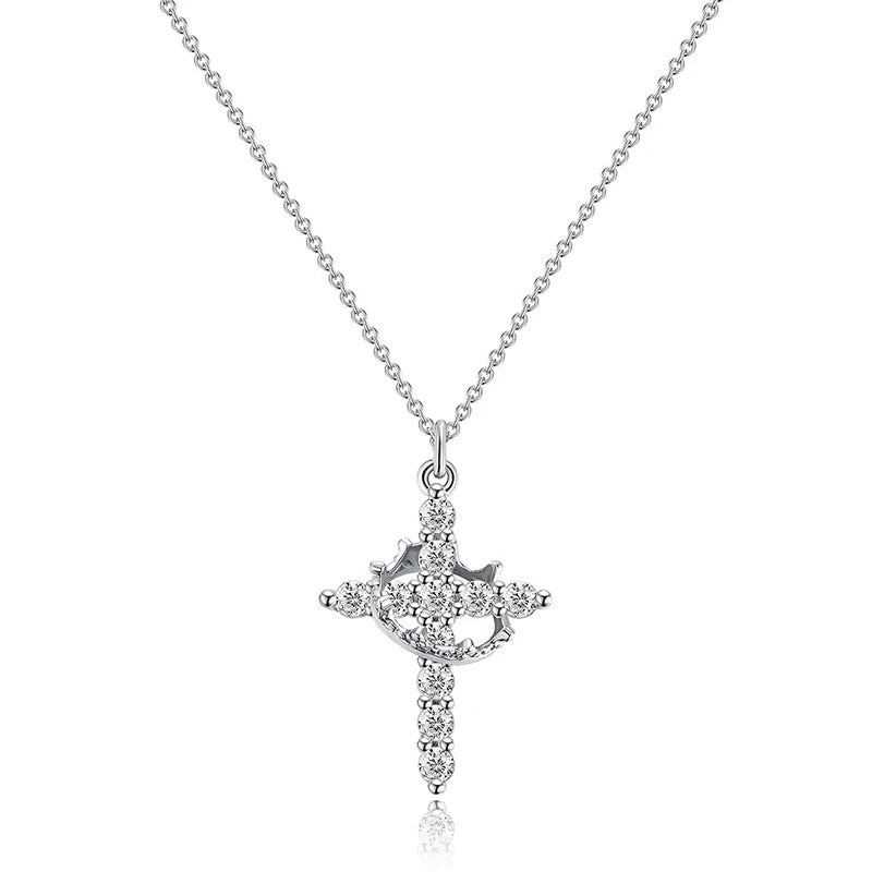 Crown cross necklace in silver with cubic zirconia