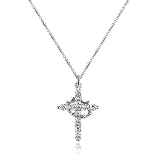 Crown cross necklace in silver with cubic zirconia