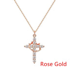 Crown cross necklace in rose gold with cubic zirconia