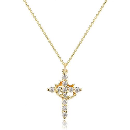 Crown cross necklace in gold with cubic zirconia | Lunavrie