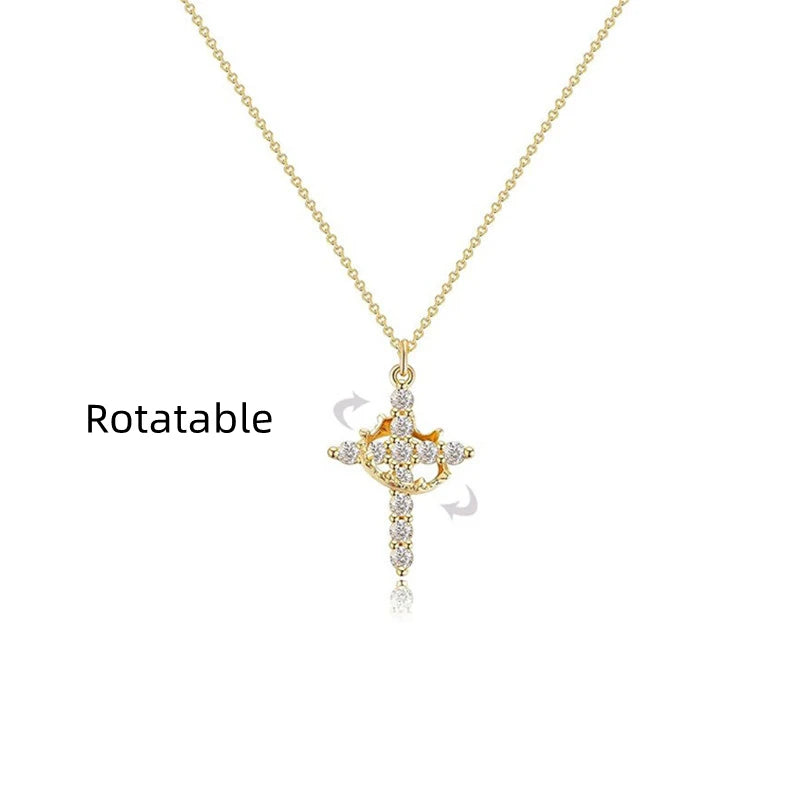 Crown cross necklace showing the rotating crown