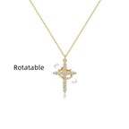 Crown cross necklace showing the rotating crown