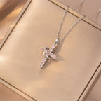 Silver crown cross necklace in a gift box