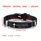 Black stainless steel cross Bible verse bracelet – view 6
