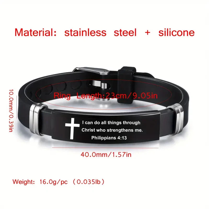 Black stainless steel cross Bible verse bracelet – view 6