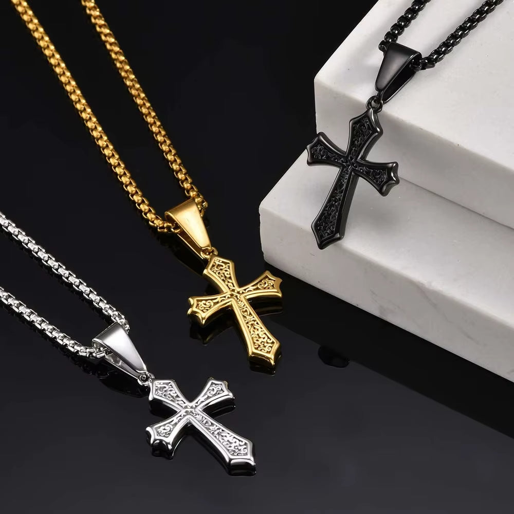 Fleur cross pendant necklace for men – view 2